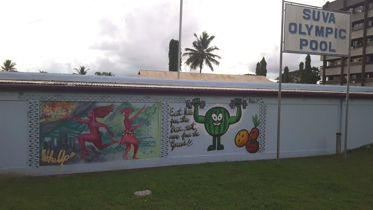 The dancer and vegetables - Mural painted by youth from Fiji
